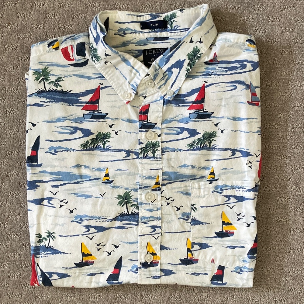 J. CREW Slim Fit Flex Wash sailboat shirt, Large.
